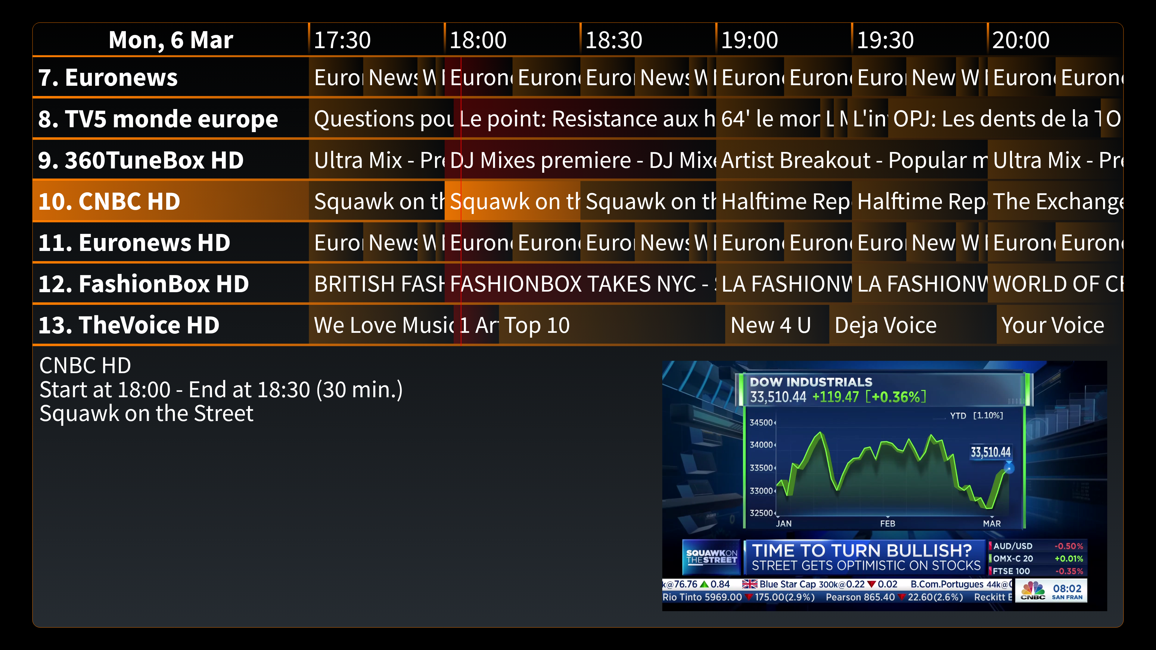 VideoHub TV guide preview